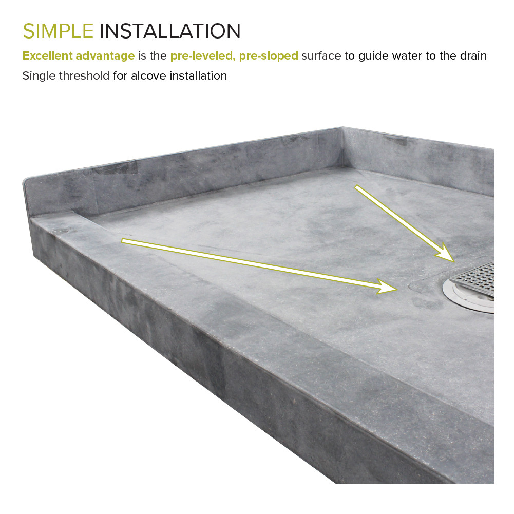 Ready to Tile 49-in Long x 40.5-in Wide Shower Base with Center Drain in Dark Grey