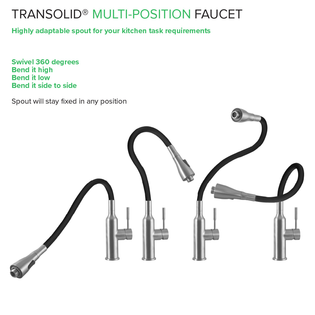 Transolid Kitchen/Laundry Faucet with Dual Spray, Flex Neck, 1.8 GPM, and Garden Hose Adapter in Black