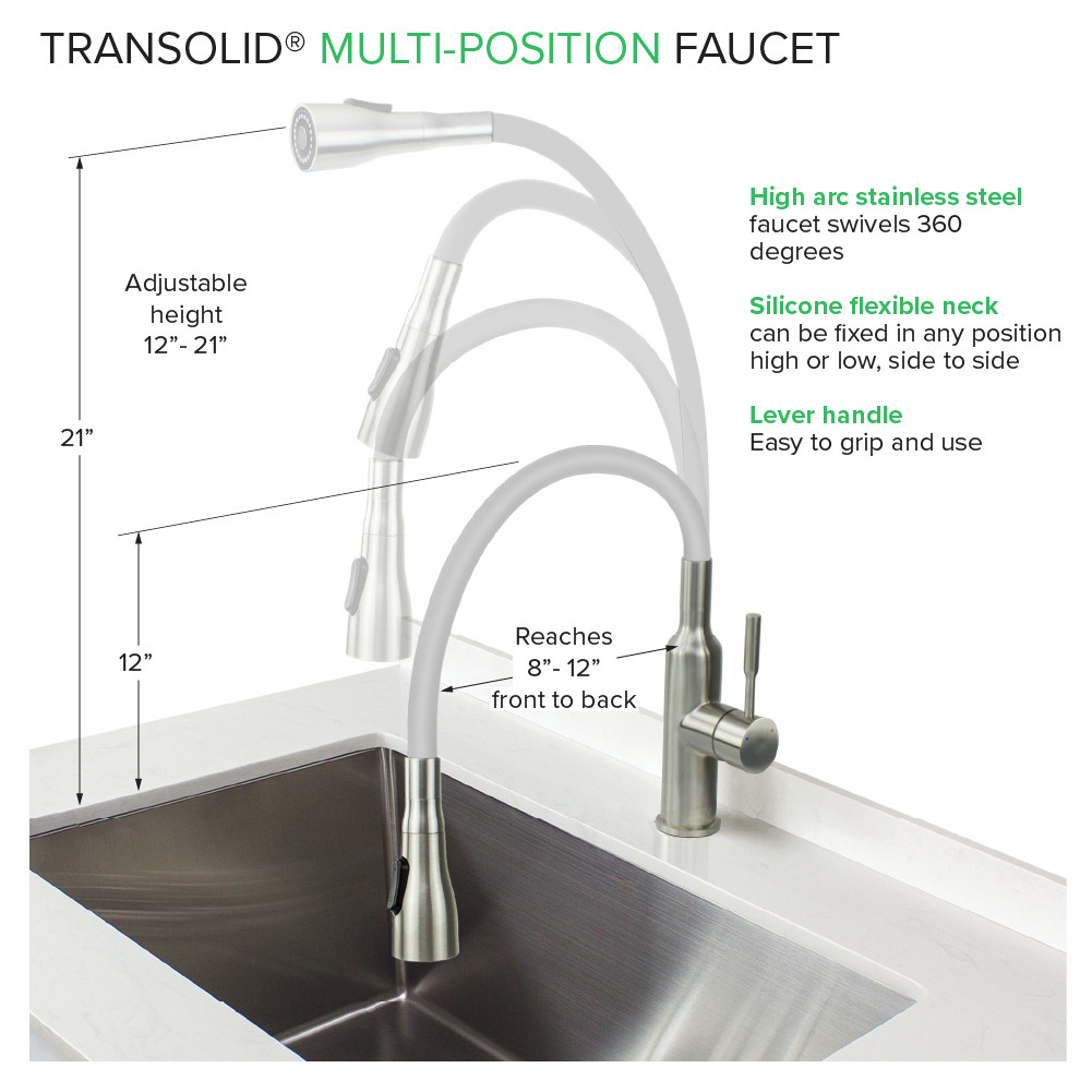 TransolidKitchen/Laundry Faucet with Dual Spray, Flex Neck, 1.8 GPM, and Garden Hose Adapter in Grey