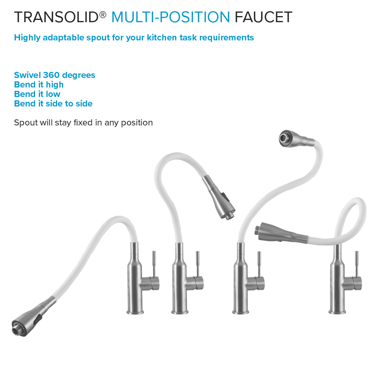 Transolid Kitchen/Laundry Faucet with Dual Spray, Flex Neck, 1.8 GPM, and Garden Hose Adapter in White