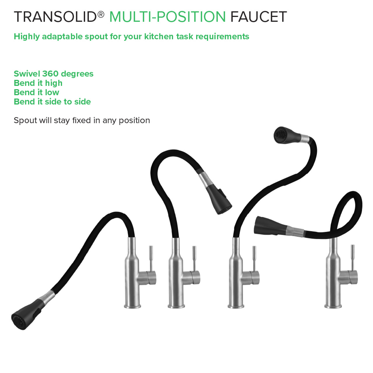 Transolid Kitchen/Laundry Faucet with Dual Spray, Flex Neck, 1.8 GPM, and Garden Hose Adapter in Brushed Nickle/Matte Black