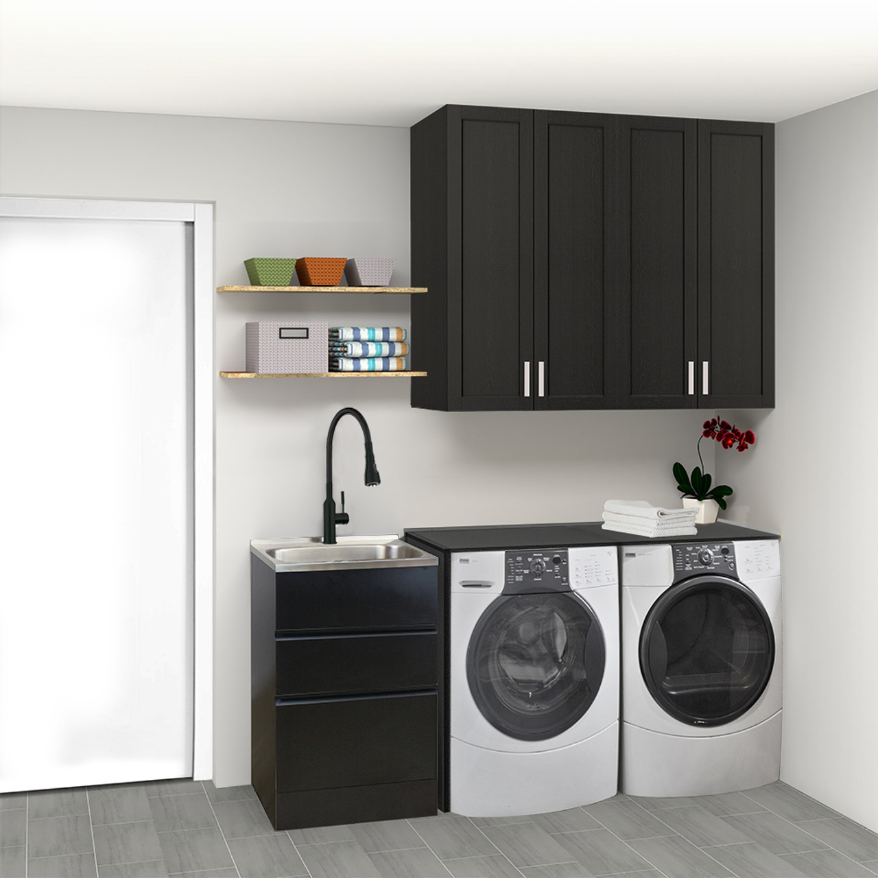 Transolid Kitchen/Laundry Faucet with Dual Spray, Flex Neck, 1.8 GPM, and Garden Hose Adapter in Matte Black