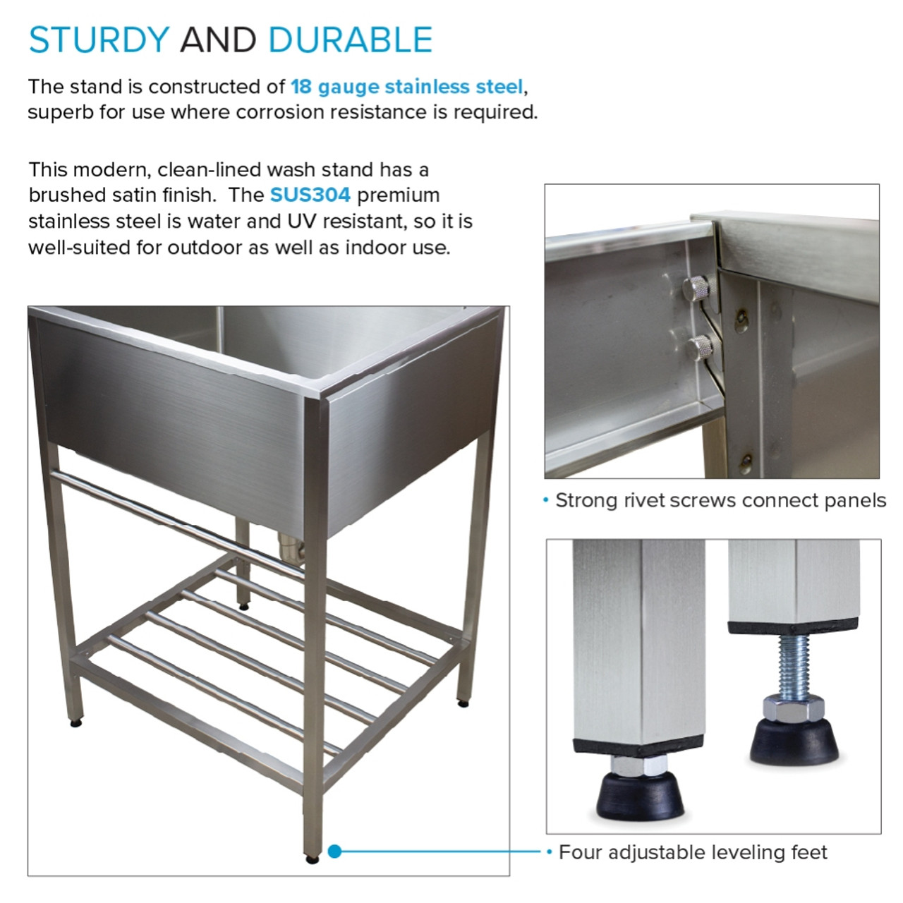 Transolid TFH-2522-SS 25-in. Stainless Steel Laundry Sink with Wash Stand in Brushed Satin