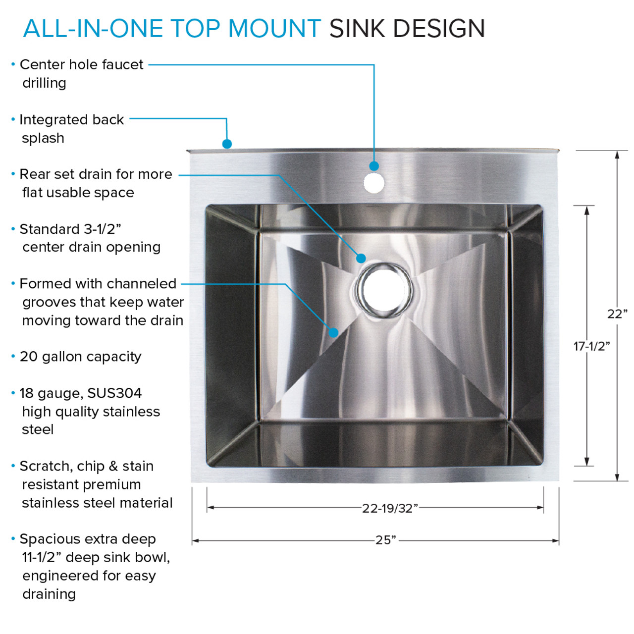 Transolid TFH-2522-MB 25-in. Stainless Steel Laundry Sink with Wash Stand in Matte Black