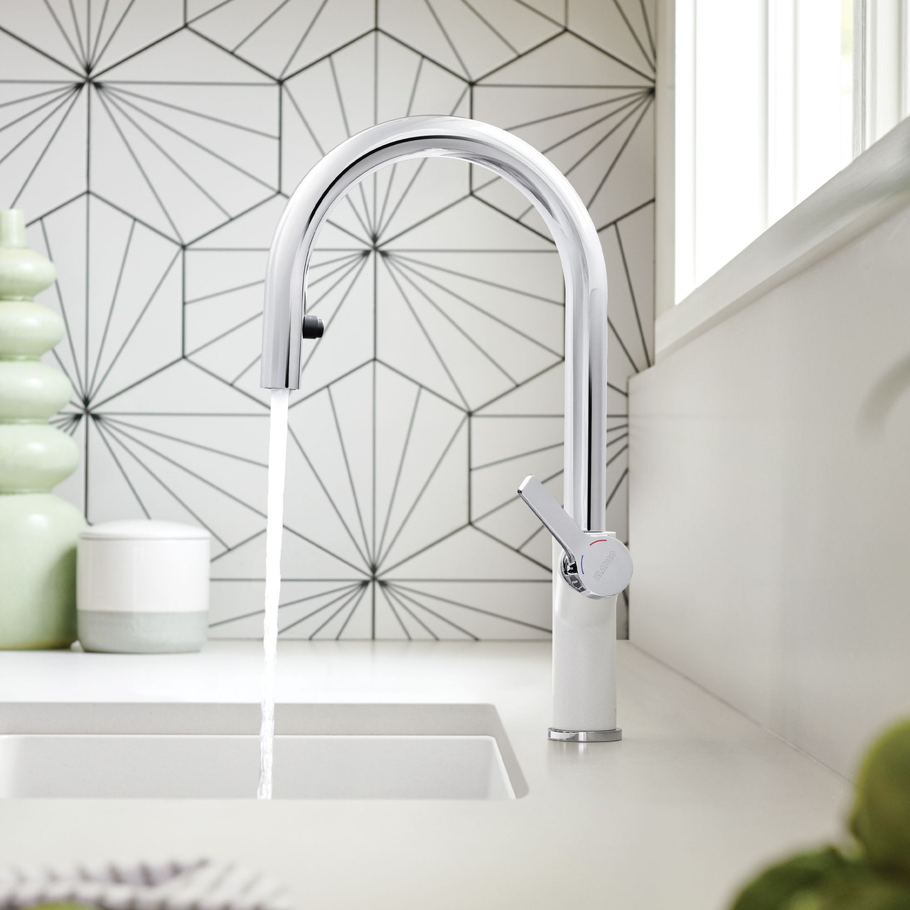 Blanco 526391 Urbena Single-Lever Pull-Down Kitchen Faucet with 1.5 GPM in White/Chrome