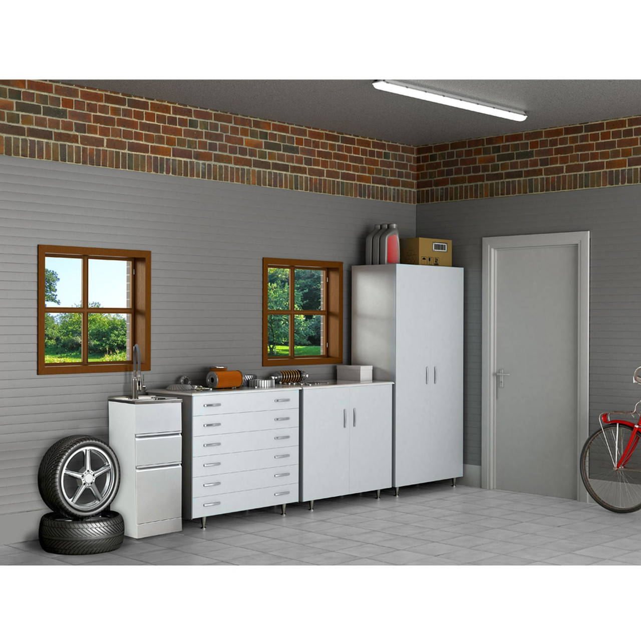 All-in-One 15.5-in x 22.4-in x 34.9-in Metal Drop-In Laundry/Utility Sink and Cabinet in Gloss White