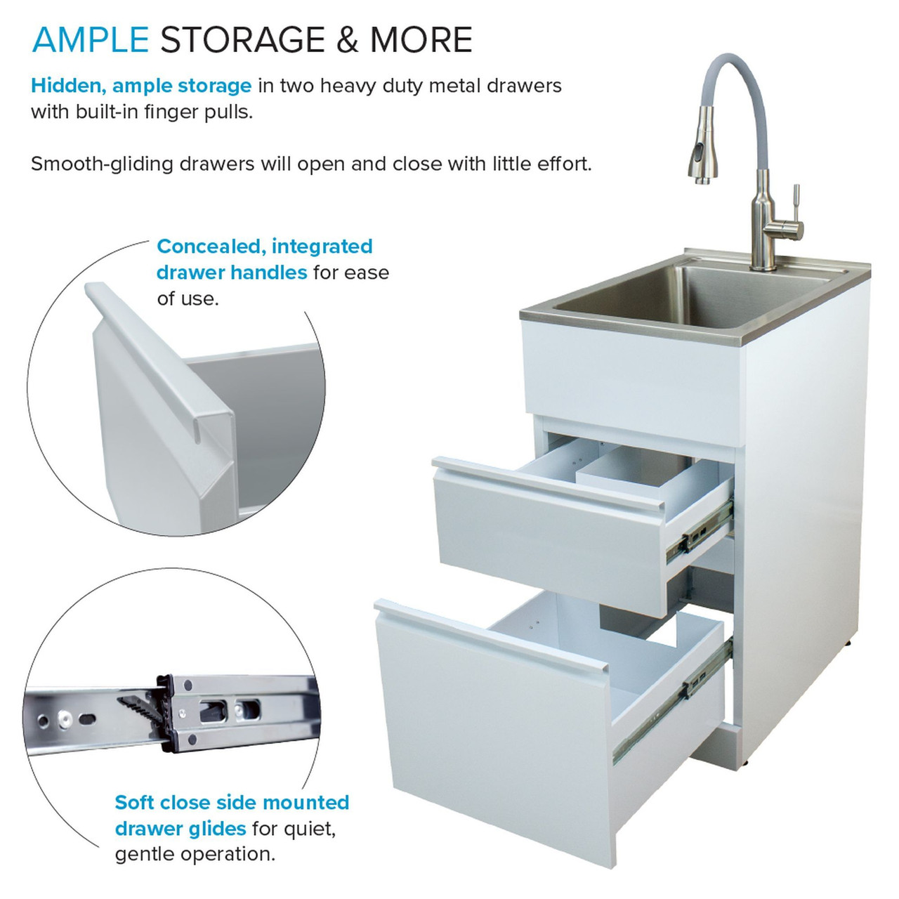 All-in-One 15.5-in x 22.4-in x 34.9-in Metal Drop-In Laundry/Utility Sink and Cabinet in Gloss White