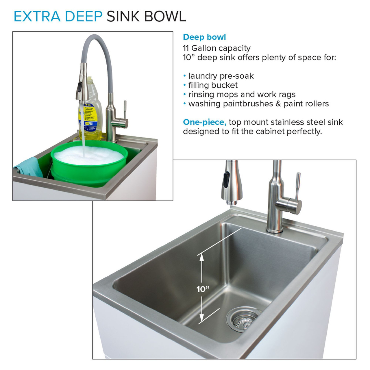 All-in-One 15.5-in x 22.4-in x 34.9-in Metal Drop-In Laundry/Utility Sink and Cabinet in Gloss White