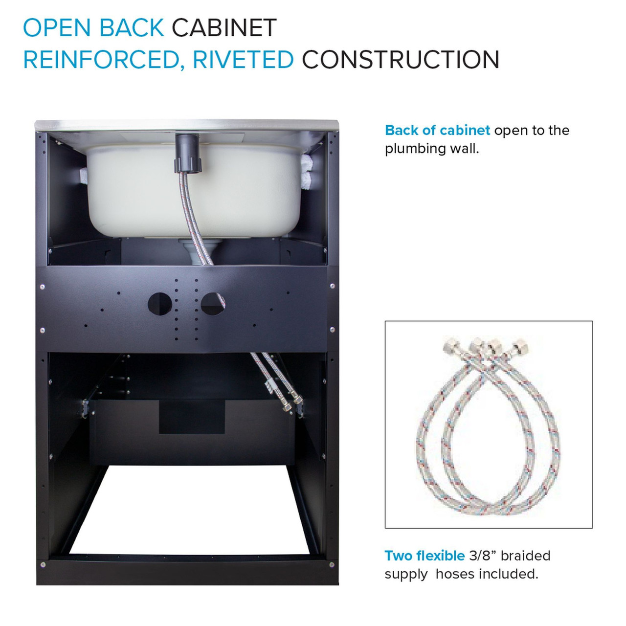 All-in-One 44.8-in x 22-in x 35-in Metal Undermount Laundry/Utility Sink and Cabinet in Matte Black