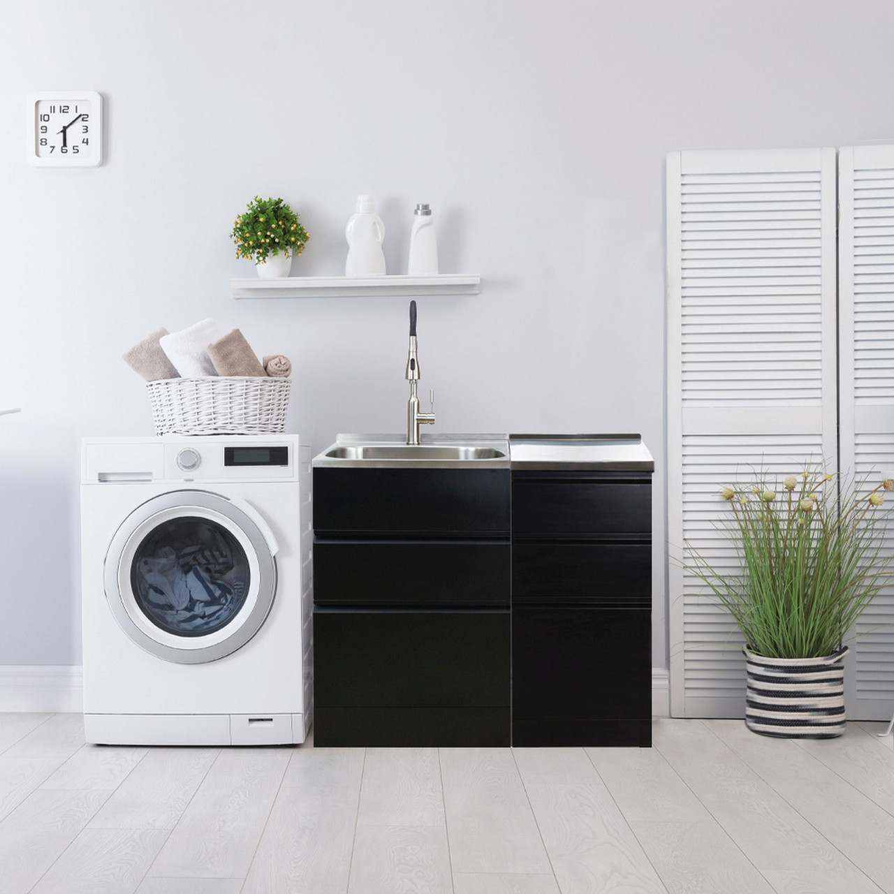 All-in-One 44.8-in x 22-in x 35-in Metal Undermount Laundry/Utility Sink and Cabinet in Matte Black