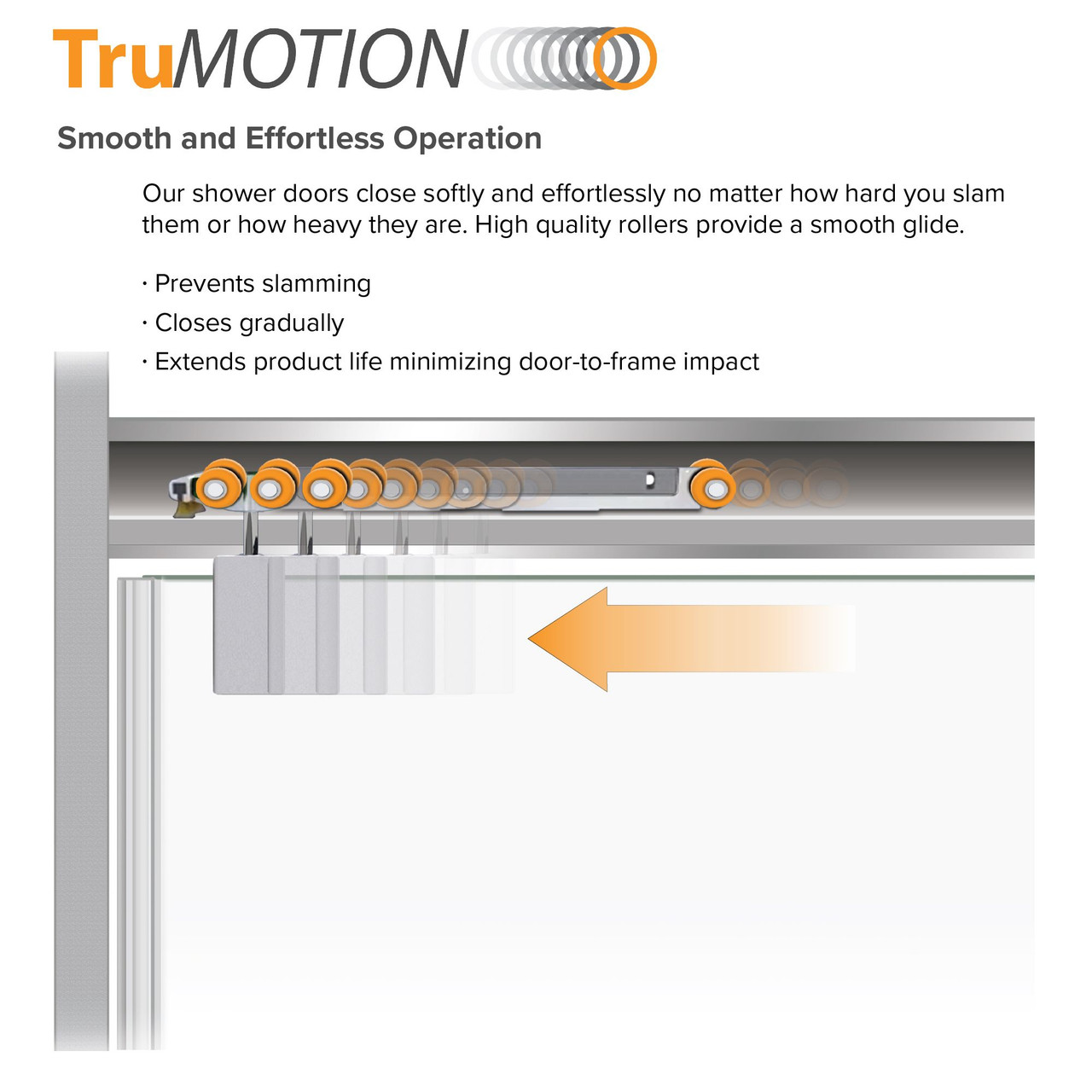 Semi-frameless bypass shower door featuring EXCLUSIVE TruMotion technology in Brushed Stainless frame finish with smooth clear glass texture and rustic Justin handles 45-3/4-in to 47-in W x 70-in H