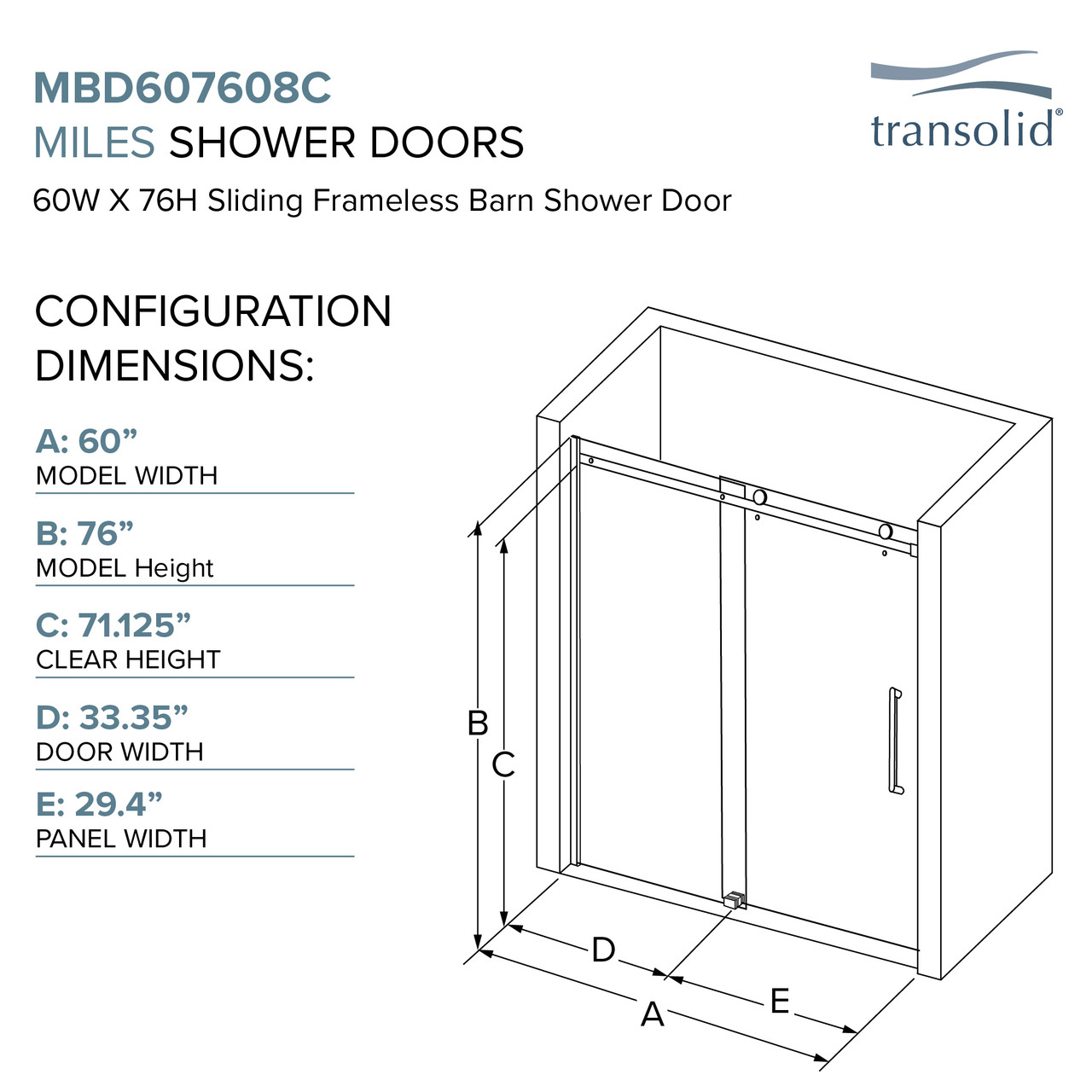 Frameless sliding shower door with fixed panel in polished chrome with clear glass texture and Riley handles