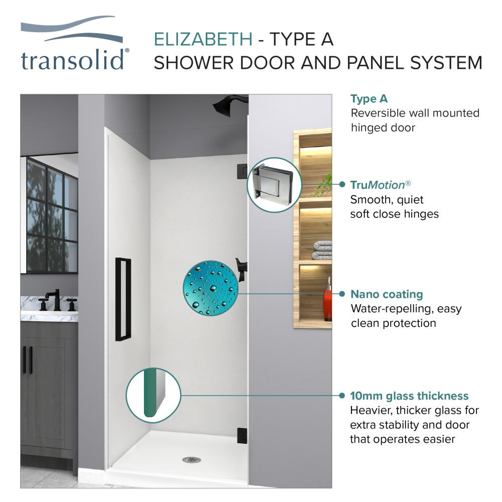 Transolid EHTA257610C-BK-CB Elizabeth 25-in W x 76-in H Hinged Shower Door in Champagne Bronze with Clear Glass