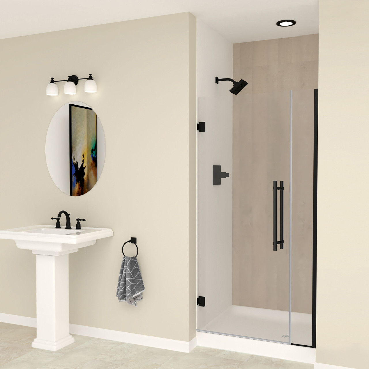 Transolid EHTB34287610C-BK-MB Elizabeth 34-in W x 76-in H Hinged Shower Door in Matte Black with Clear Glass