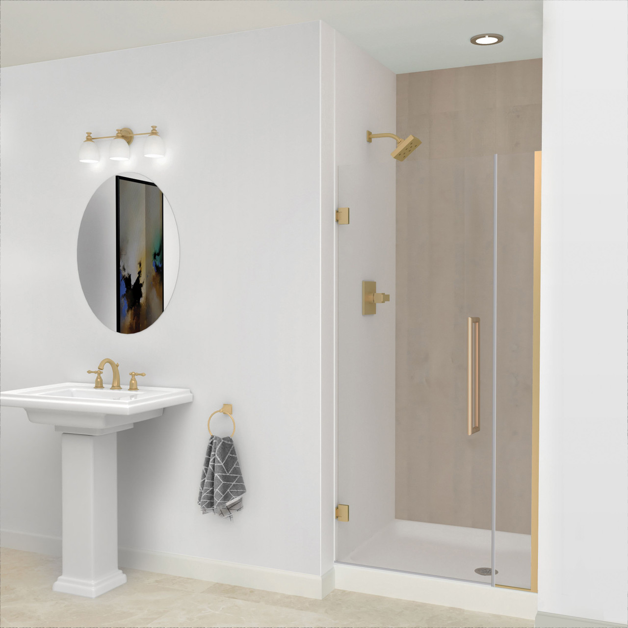 Transolid EHTB36307610C-T-CB Elizabeth 36-in W x 76-in H Hinged Shower Door in Champagne Bronze with Clear Glass