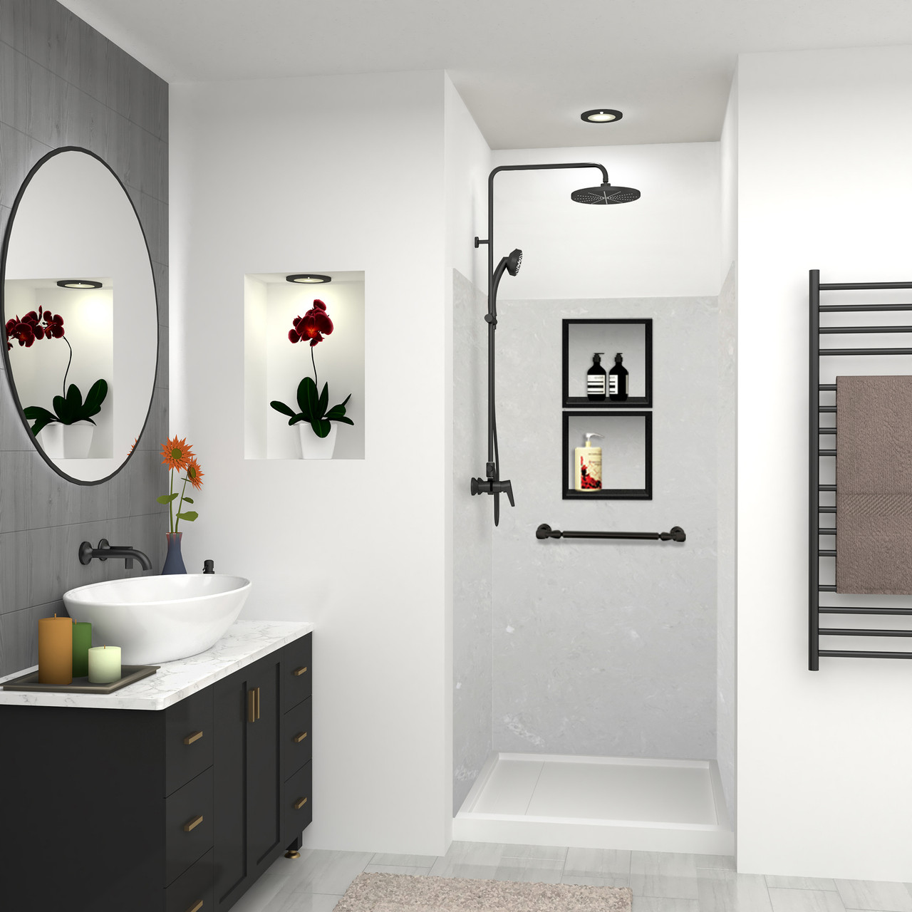 Transolid SWK363672-50V SaraMar 36-in x 36-in x 72-in Glue to Wall 3-Piece Shower Wall Trimmable Kit, Lunar Velvet