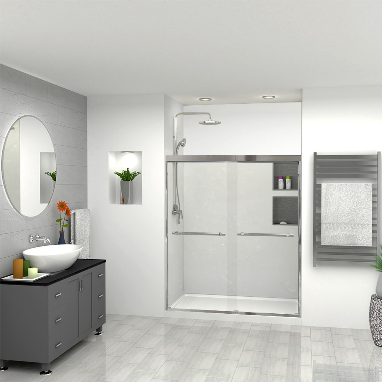 Transolid SWK603672-50V SaraMar 60-in x 36-in x 72-in Glue to Wall 3-Piece Shower Wall Trimmable Kit, Lunar Velvet