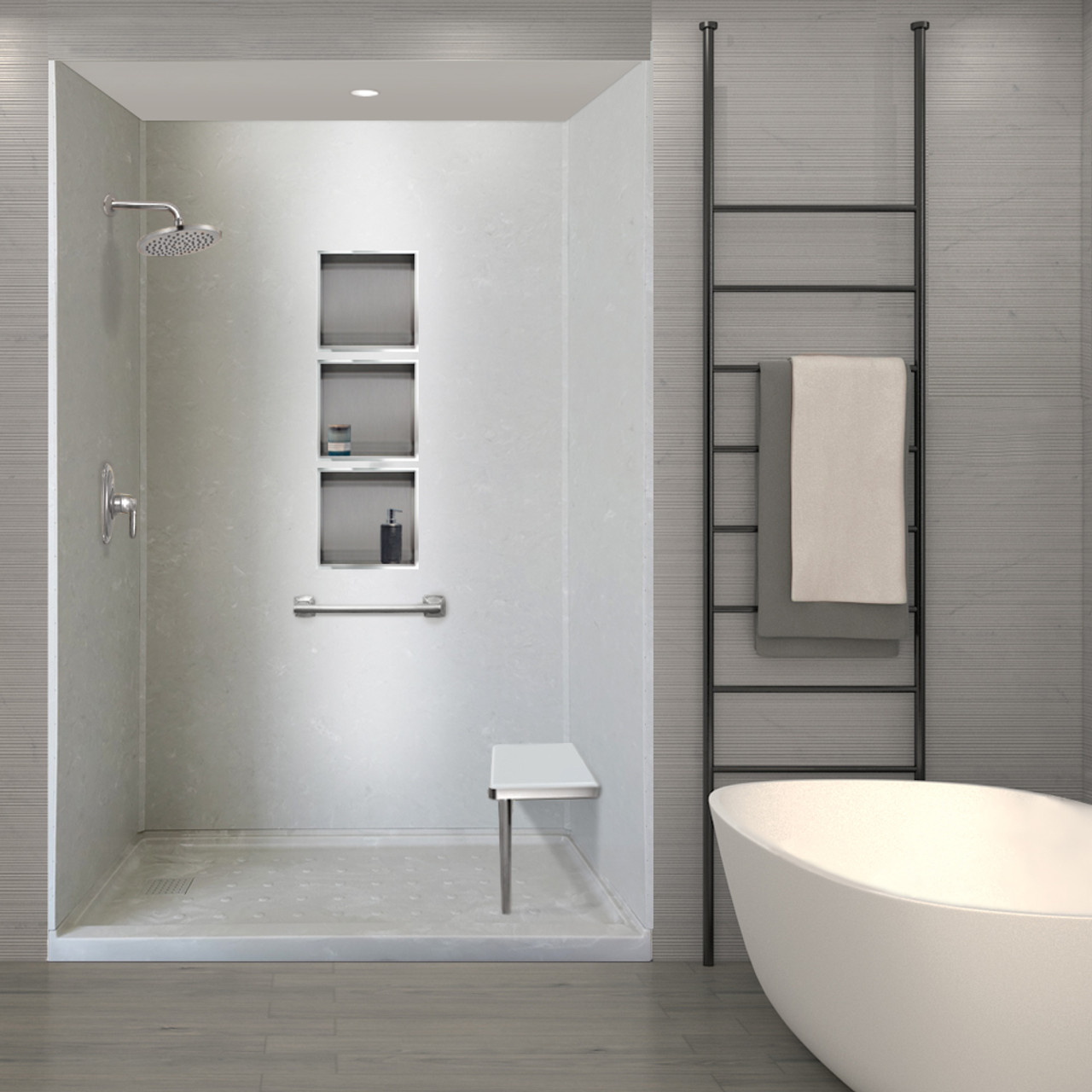 Transolid SWK603696-50V SaraMar 60-in x 36-in x 96-in Glue to Wall 3-Piece Shower Wall Trimmable Kit, Lunar Velvet