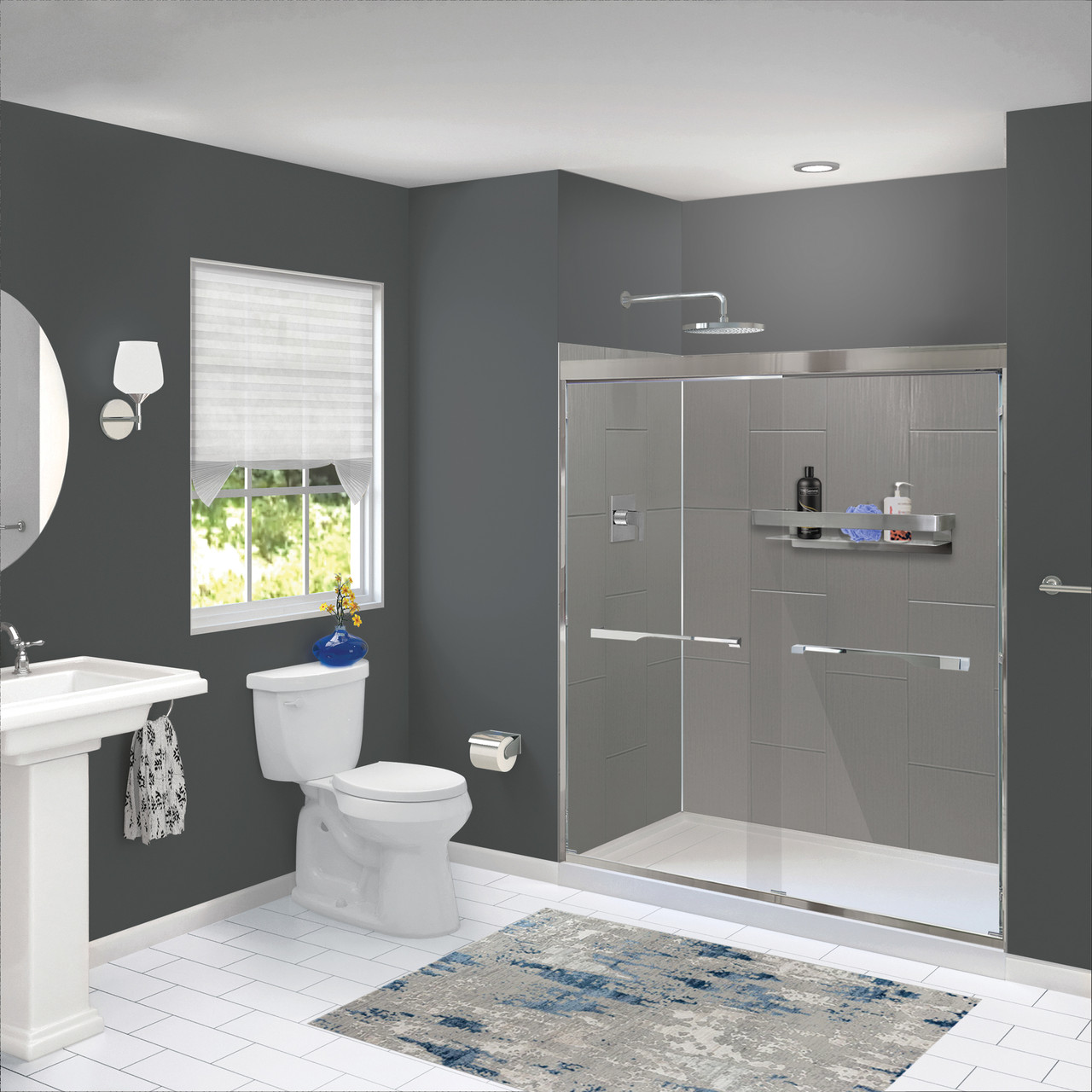 Transolid Prodigy PWK603672-240 60" x 36" x 72" Glue to Wall 3-Piece Shower Wall Trimmable Kit 12" x 24" Vertical Tile, in Dark Grey