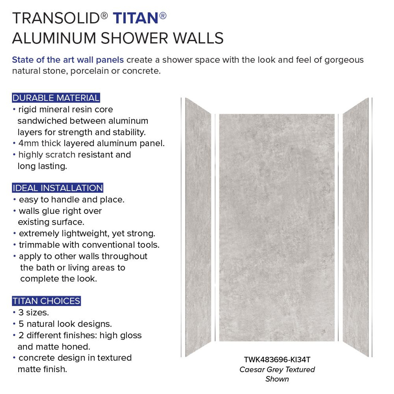 Transolid TWK483696-KI34T Titan Shower Wall Trimmable Kit