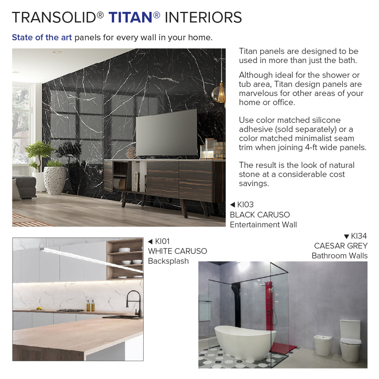 Transolid TWK603696-KI58G Titan 64-in x 39-in x 96-in Shower Wall Trimmable Kit, Savanna Grey (Honed)