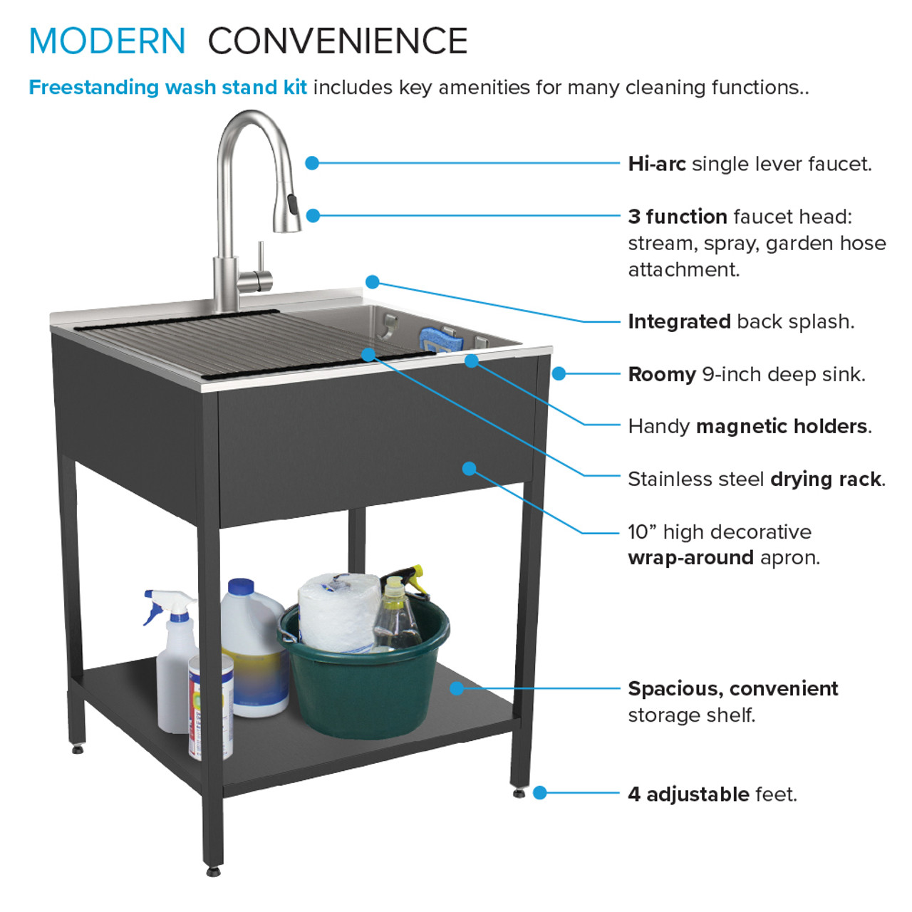Transolid K-EWS-2422S-MB  24-in W x 22.1-in D x 35.2-in H Laundry Sink/Wash Stand All-in-One Kit, Matte Black
