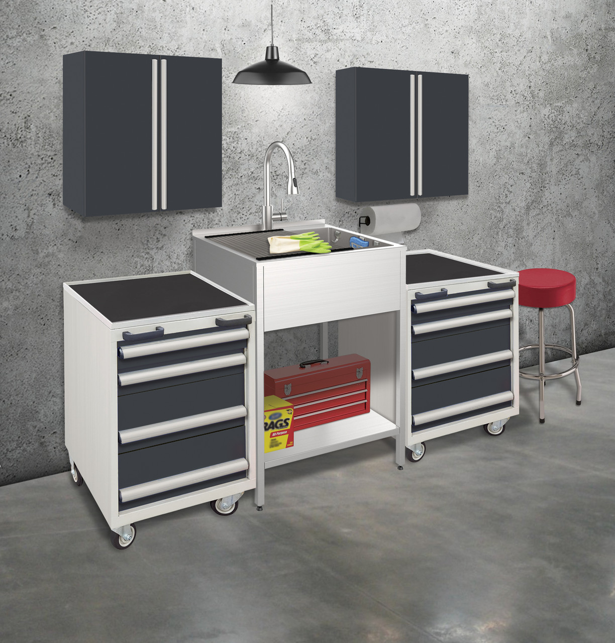 Transolid K-EWS-2822S 28-in W x 22.1-in D x 35.2-in H Laundry Sink/Wash Stand All-in-One Kit, Brushed Stainless