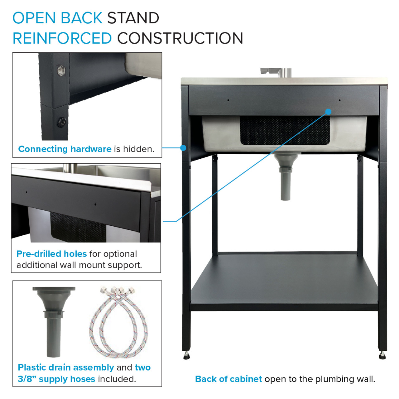 Transolid K-EWS-2822S-MB 28-in W x 22.1-in D x 35.2-in H Laundry Sink/Wash Stand All-in-One Kit, Matte Black