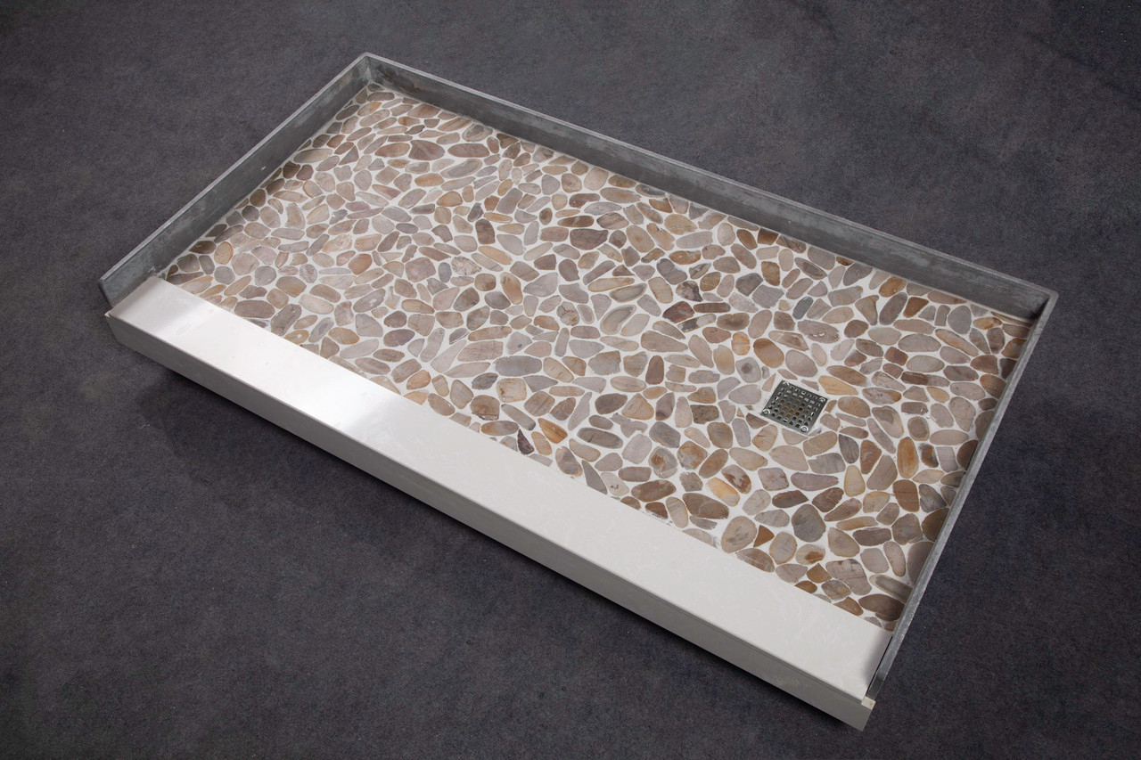 Transolid FPT6032R-PC 60-in x 32-in Pre-Tiled Shower Base with Right Hand Drain in Pebble Creme