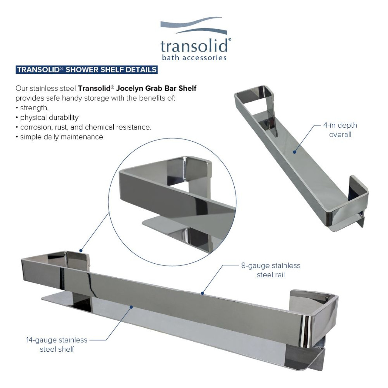 Transolid Jocelyn Grab Bar Shelf
