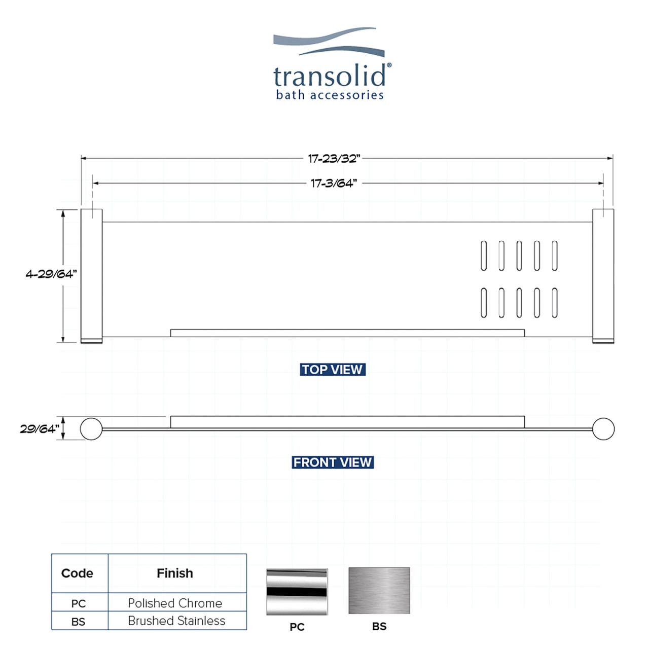 Transolid SS17-PC 17-in Shower Shelf, Polished Chrome