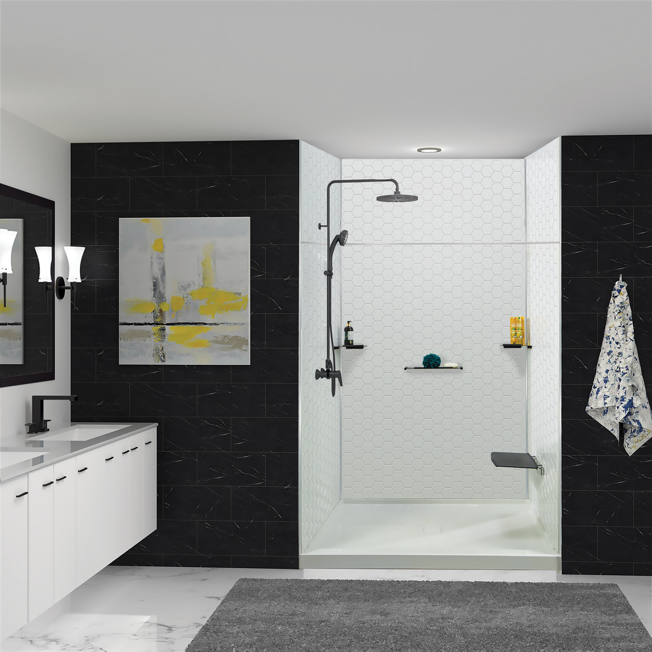 Transolid K-SS17-SSC-MB 3-Piece Shower Shelf Kit, Matte Black