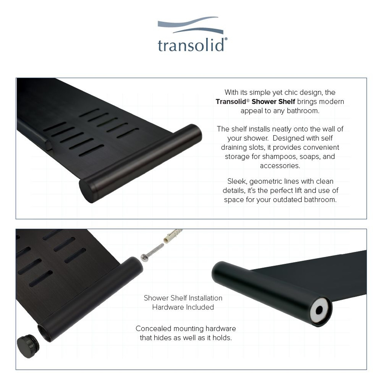 Transolid K-SS17-SSC-MB 3-Piece Shower Shelf Kit, Matte Black
