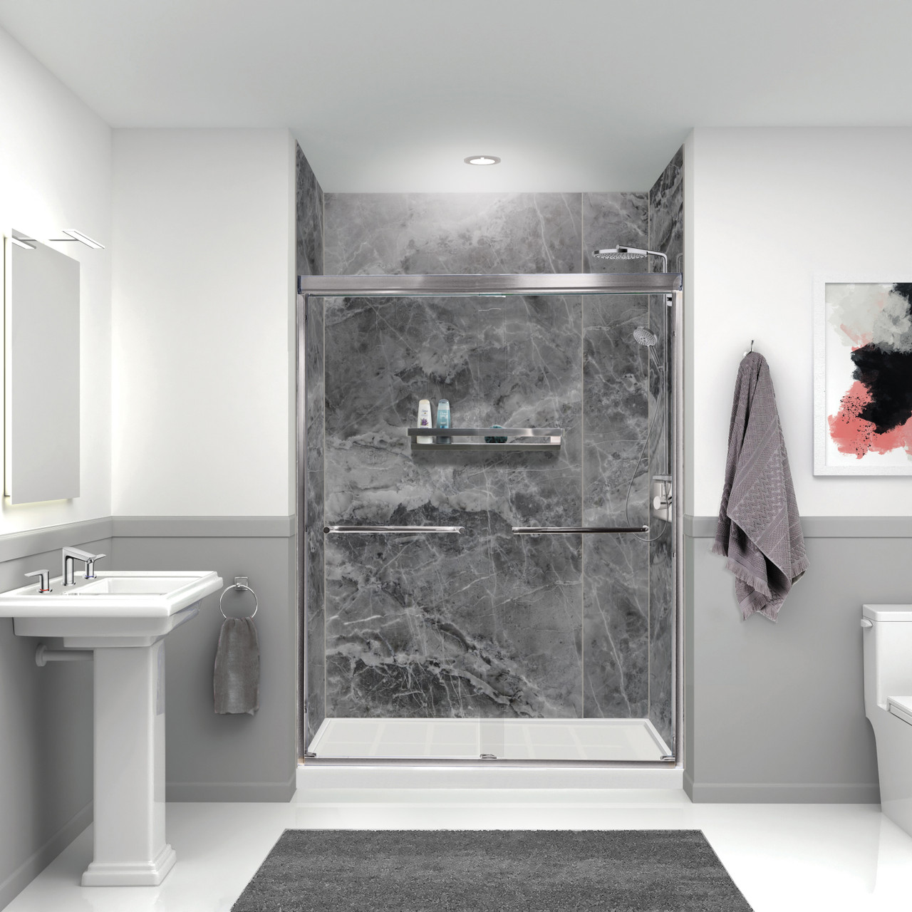 Transolid TWKE603696-KI63G Titan 60-in x 36-in x 96-in Eco Shower Wall Trimmable Kit, Maelstrom Grey (Glossy)