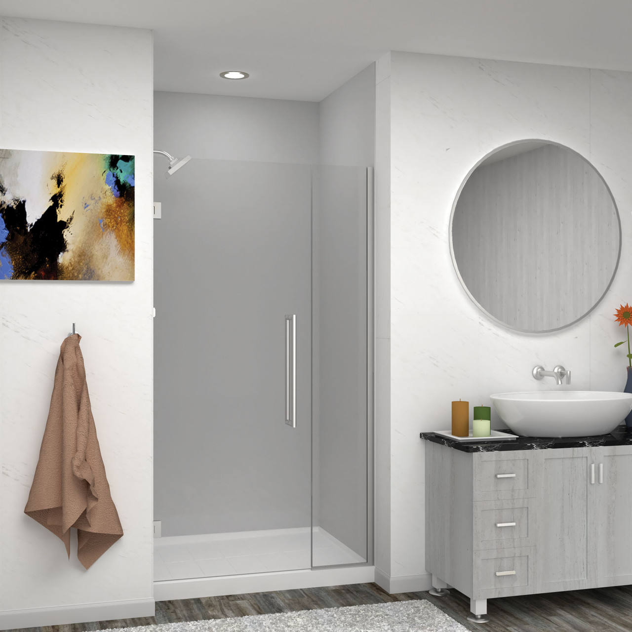 Transolid EHTB41297610C-T-BS Elizabeth 41-in W x 76-in H Hinged Shower Door in Brushed Stainless with Clear Glass