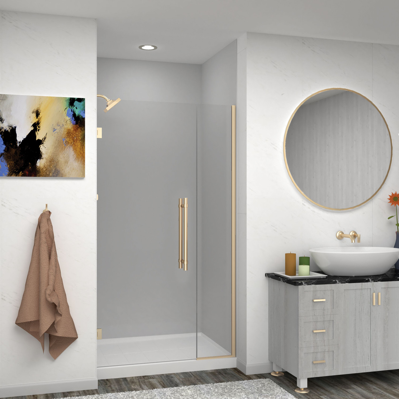 Transolid EHTB42307610C-BK-CB Elizabeth 42-in W x 76-in H Hinged Shower Door in Champagne Bronze with Clear Glass