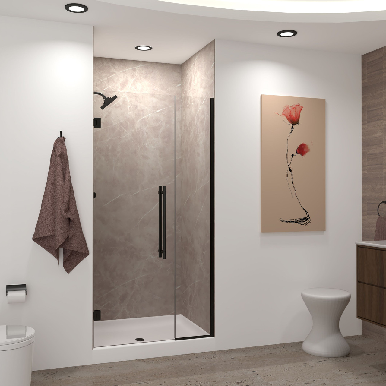 Transolid EHTB435257610C-BK-MB Elizabeth 43.5-in W x 76-in H Hinged Shower Door in Matte Black with Clear Glass