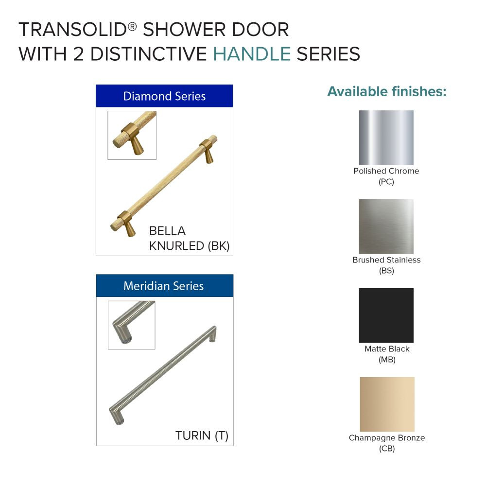 Transolid EHTB465287610C-BK-BS Elizabeth 46.5-in W x 76-in H Hinged Shower Door in Brushed Stainless with Clear Glass