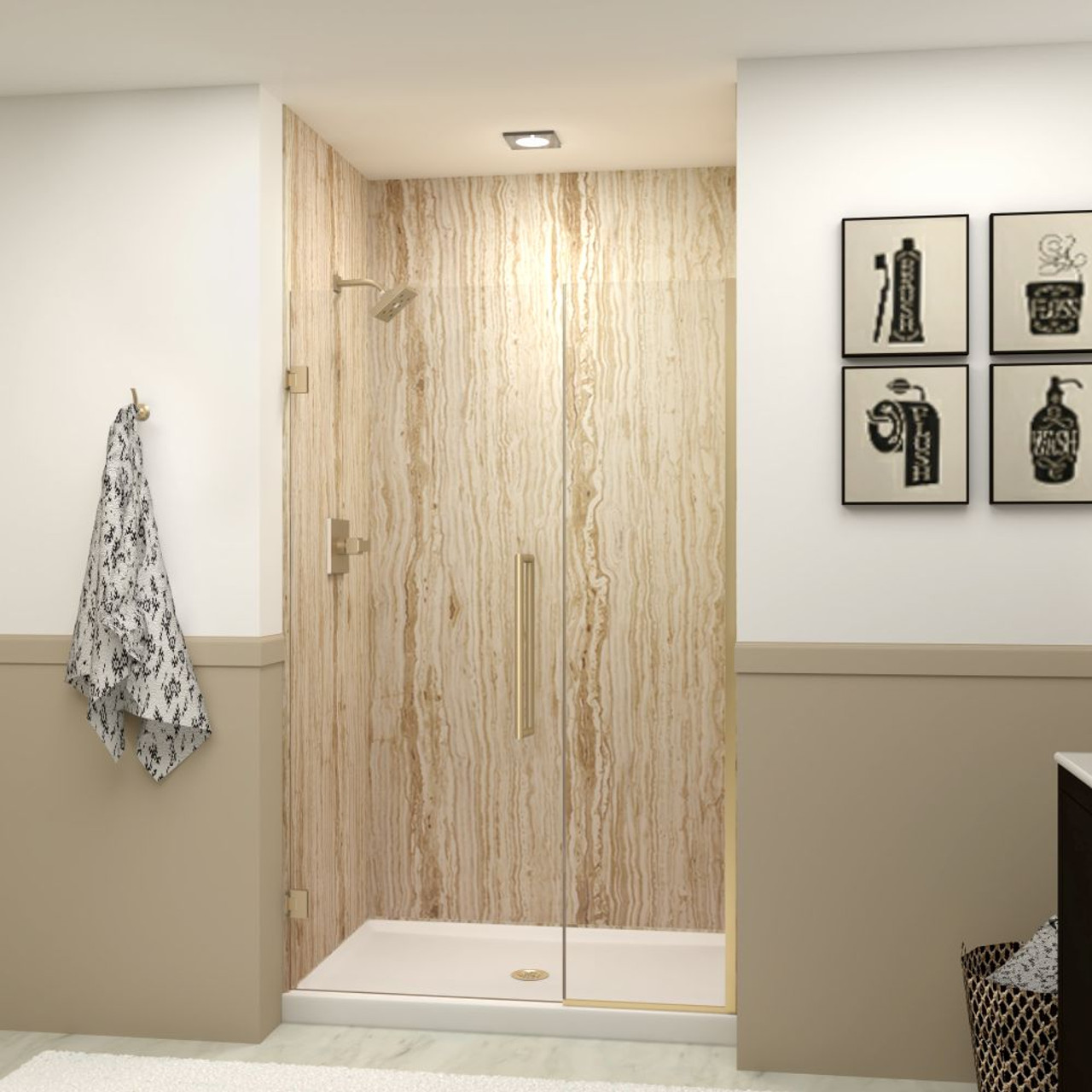 Transolid EHTB47297610C-T-CB Elizabeth 47-in W x 76-in H Hinged Shower Door in Champagne Bronze with Clear Glass
