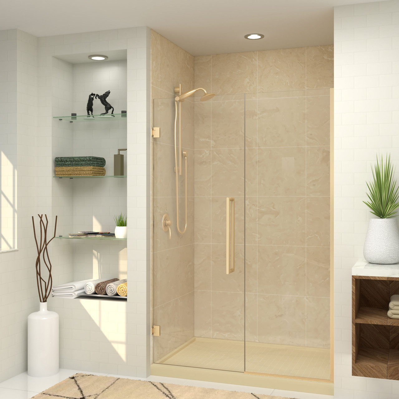 Transolid EHTB535297610C-T-CB Elizabeth 53.5-in W x 76-in H Hinged Shower Door in Champagne Bronze with Clear Glass