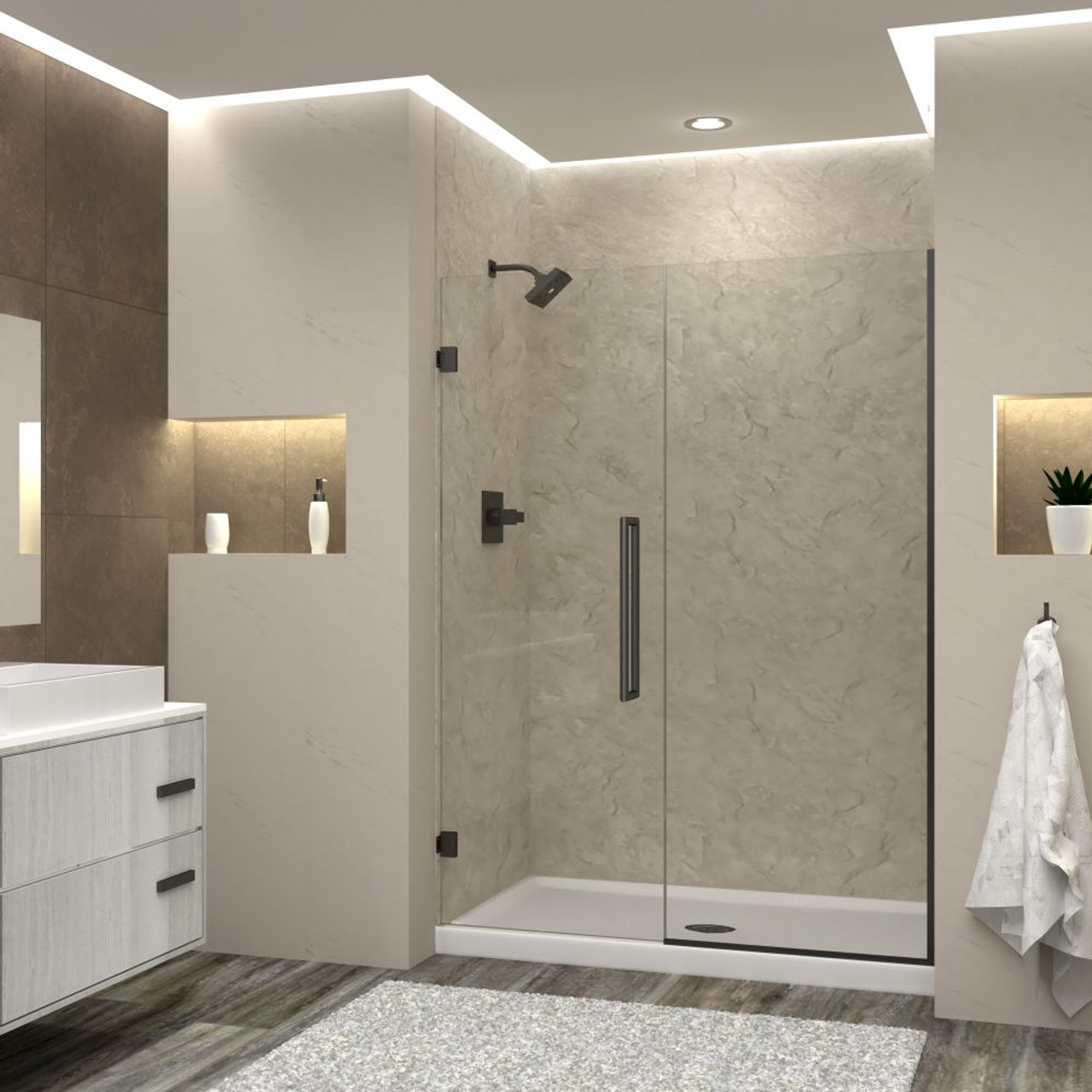 Transolid EHTB545247610C-T-MB Elizabeth 54.5-in W x 76-in H Hinged Shower Door in Matte Black with Clear Glass