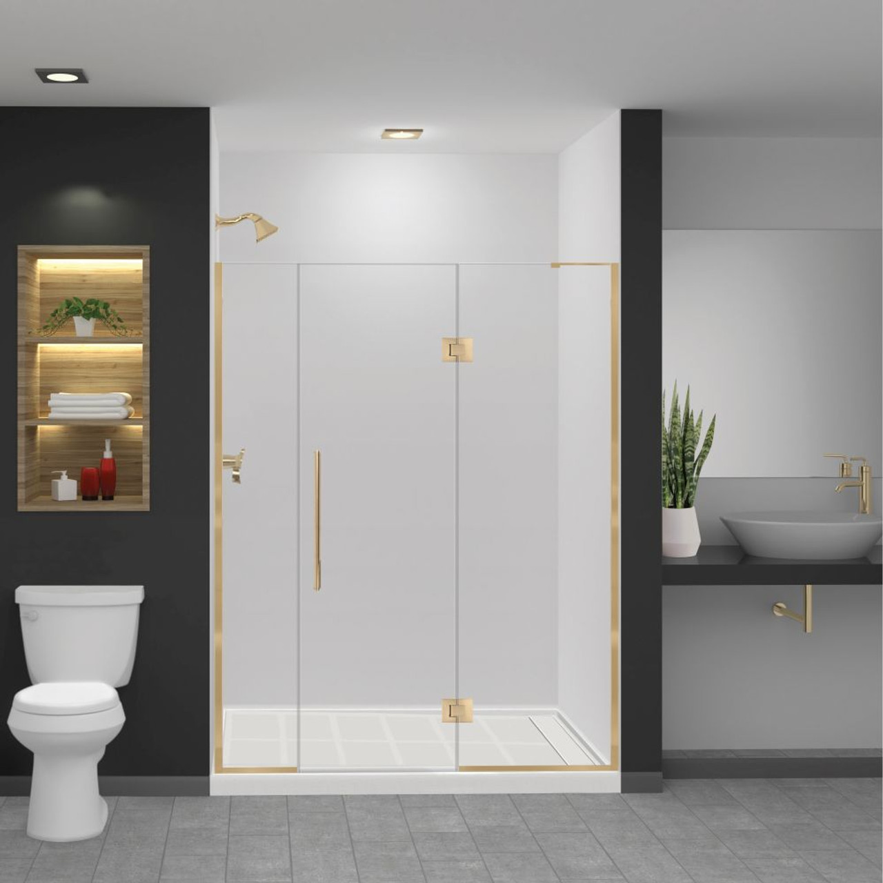 Transolid EHTF615257610C-T-CB Elizabeth 61.5-in W x 76-in H Hinged Shower Door in Champagne Bronze with Clear Glass