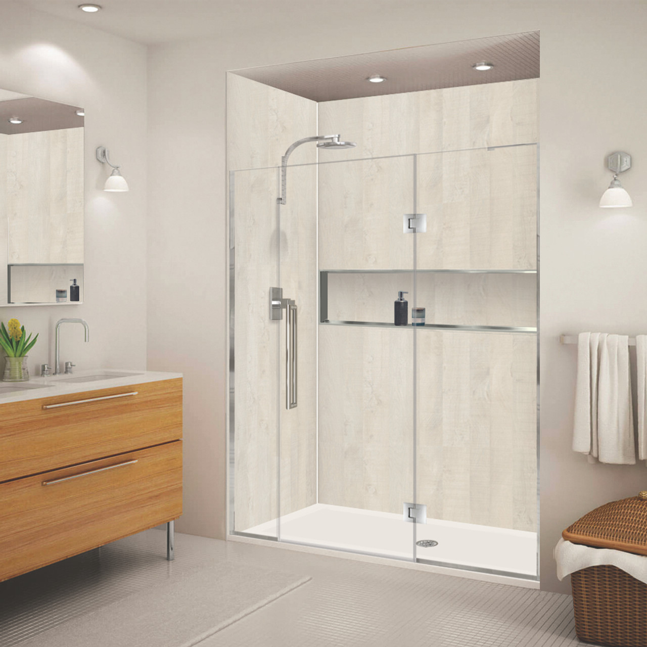 Transolid EHTF66307610C-T-PC Elizabeth 66-in W x 76-in H Hinged Shower Door in Polished Chrome with Clear Glass
