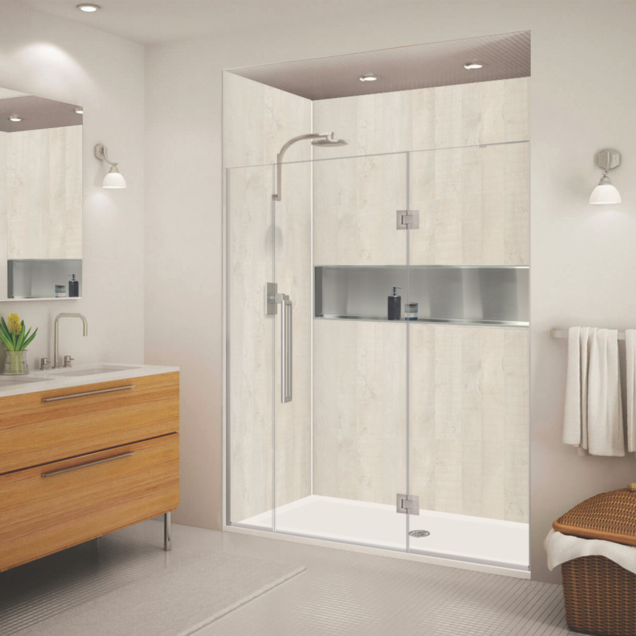 Transolid EHTF665307610C-T-BS Elizabeth 66.5-in W x 76-in H Hinged Shower Door in Brushed Stainless with Clear Glass