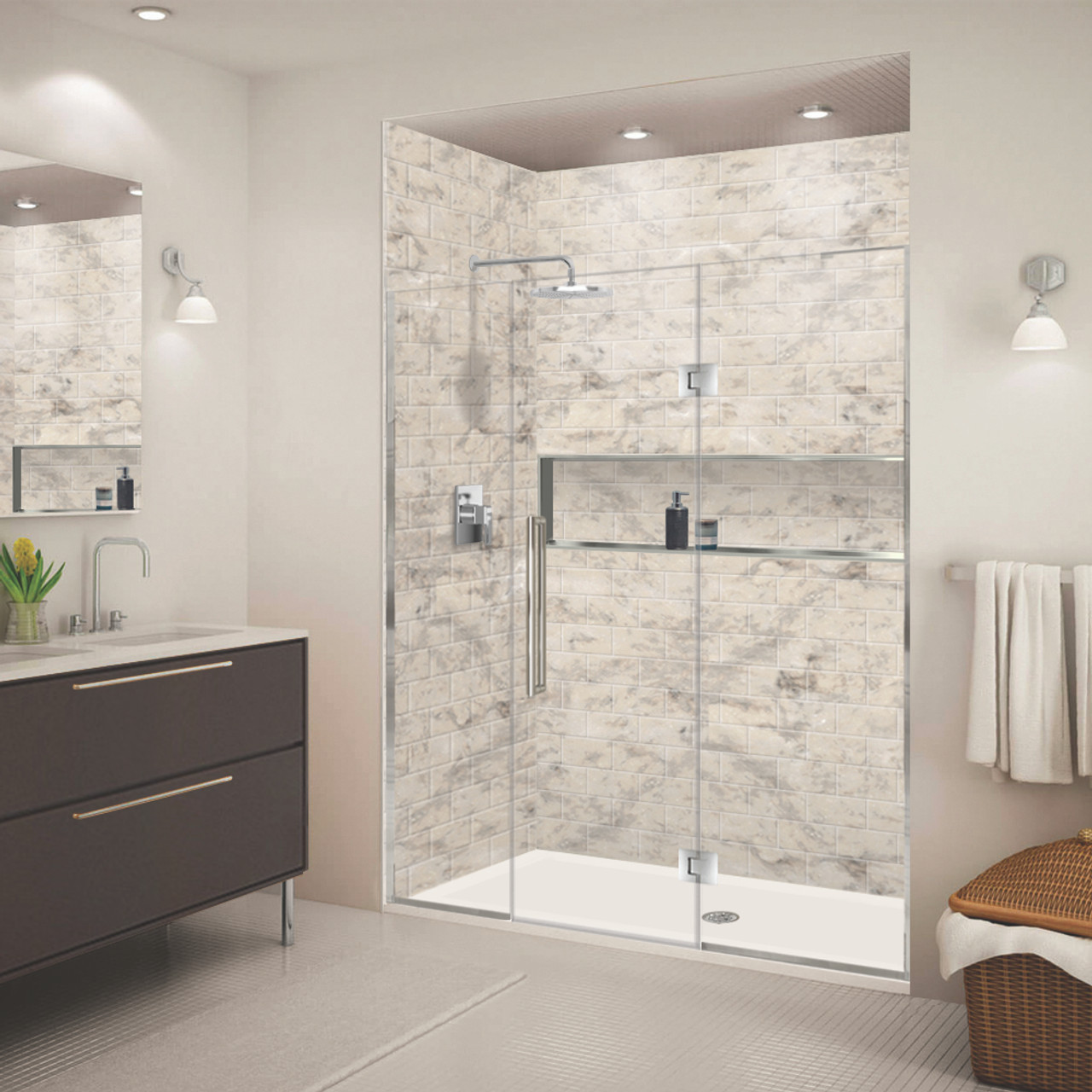 Transolid EHTF69277610C-T-PC Elizabeth 69-in W x 76-in H Hinged Shower Door in Polished Chrome with Clear Glass