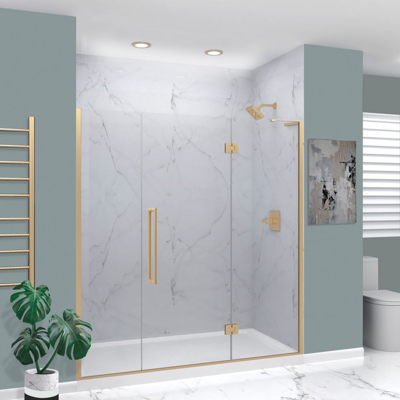 Transolid EHTF72247610C-T-CB Elizabeth 72-in W x 76-in H Hinged Shower Door in Champagne Bronze with Clear Glass
