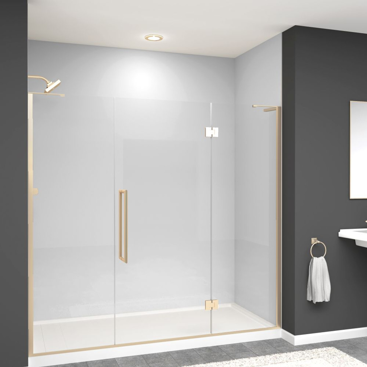 Transolid EHTF77297610C-T-CB Elizabeth 77-in W x 76-in H Hinged Shower Door in Champagne Bronze with Clear Glass