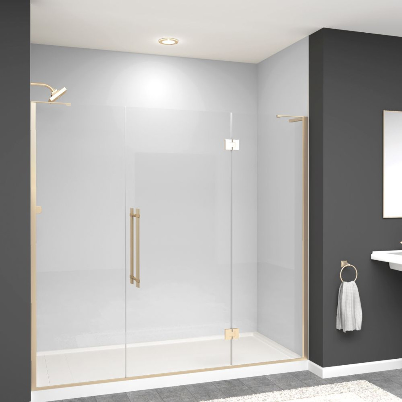 Transolid EHTF775297610C-BK-CB Elizabeth 77.5-in W x 76-in H Hinged Shower Door in Champagne Bronze with Clear Glass