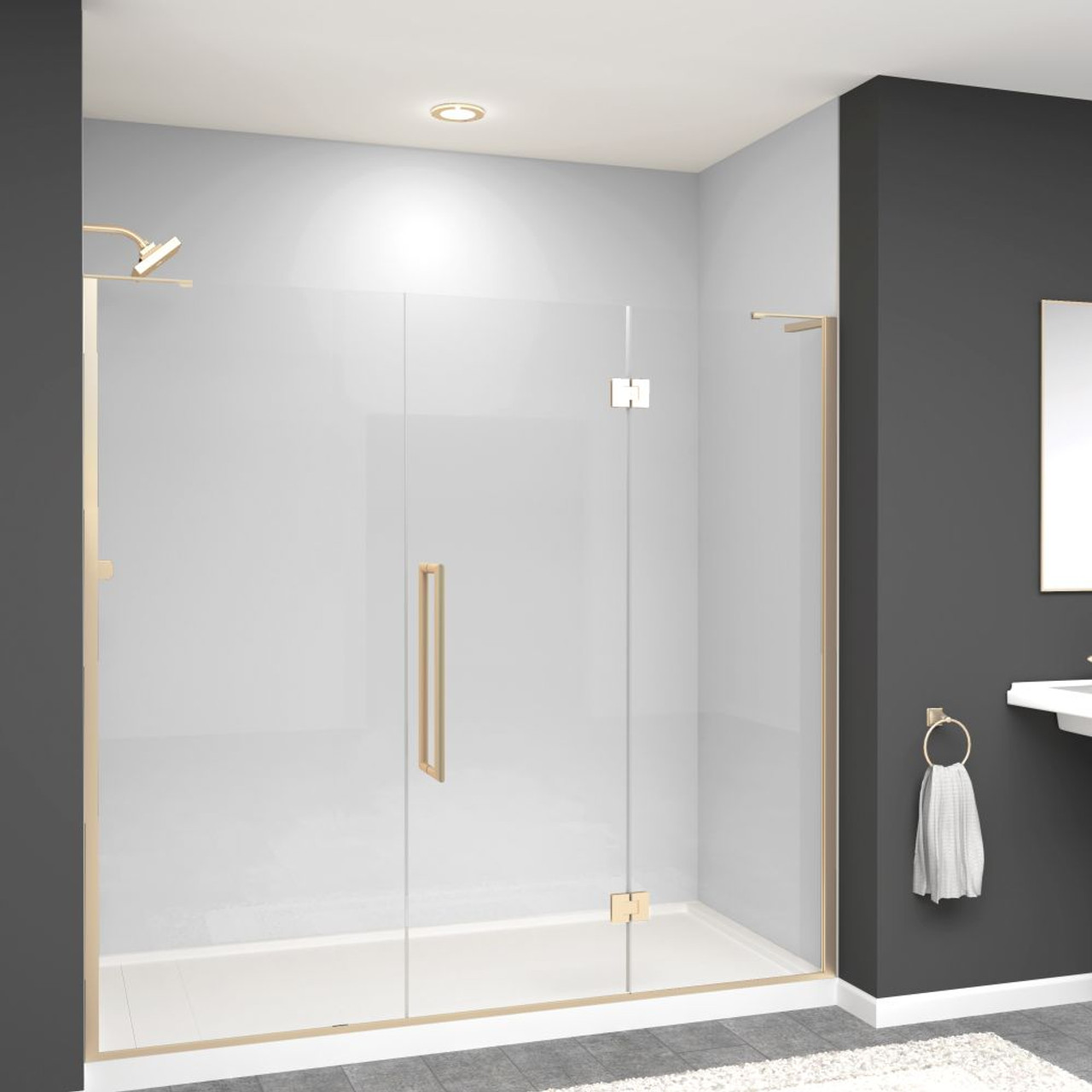 Transolid EHTF78247610C-T-CB Elizabeth 78-in W x 76-in H Hinged Shower Door in Champagne Bronze with Clear Glass