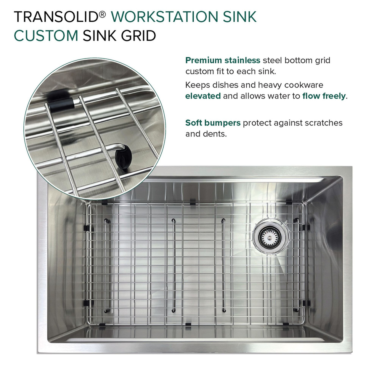 Transolid KWSSU331910 33-in X 19-in X 10-in 18-Gauge Undermount Stainless Steel Kitchen Workstation Sink